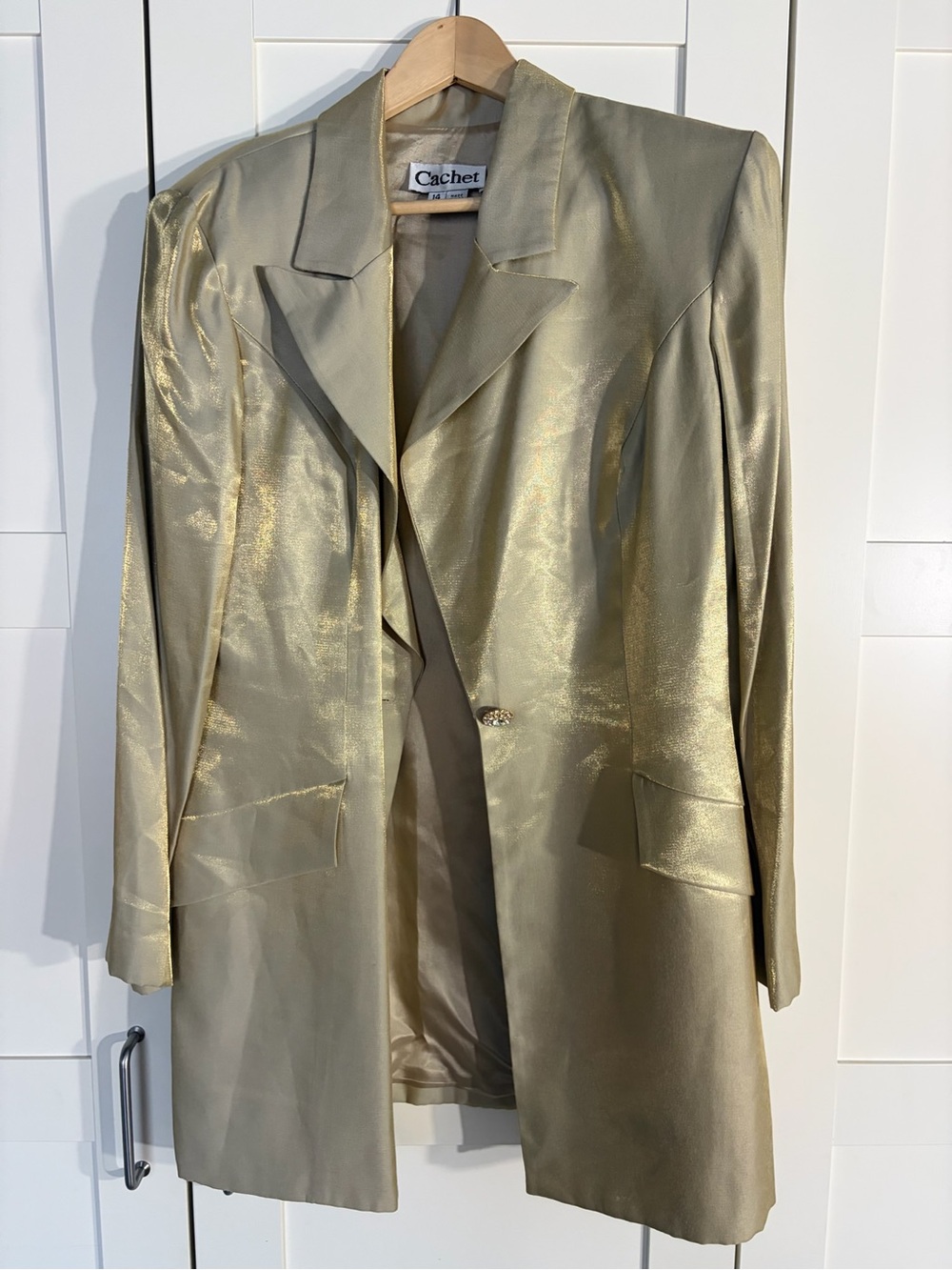 Cachet Vintage Women's Metallic Gold Longline Blazer Jacket W